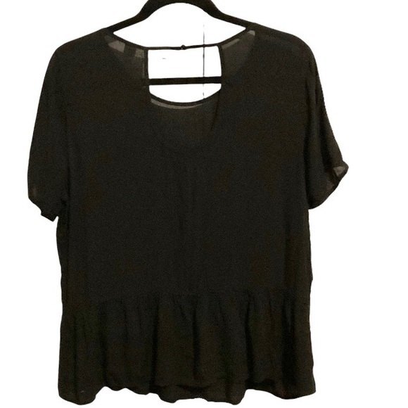 OLD NAVY Black High Low Back Keyhole Peplum Blouse Womens Large - Picture 7 of 13